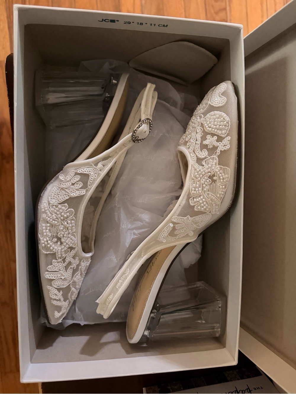 Betsey Johnson Ivory Lace Slingback Heels with Embellished Detail